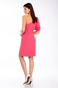 Нарядное платье с асимметрией и открытым плечом, пояс LaKona 11462 коралл - фото 2