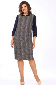 Блуза и сарафан из текстиля с нагрудными вытачками и поясом Lady Style Classic 1734/3 т.синий-бежевый - фото 1