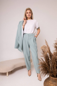 Костюм брюки и жакет из костюмной ткани с рельефами SandyNa 13860 жемчужно-серый - фото 5