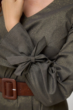 Полуприлегающее миди-платье с разрезом и бантами на рукавах Anelli 1164 зелень - фото 3