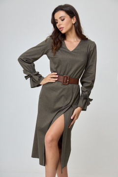 Полуприлегающее миди-платье с разрезом и бантами на рукавах Anelli 1164 зелень - фото 1