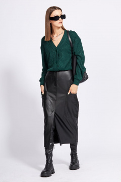 Юбка из экокожи с накладными карманами и зауженным силуэтом EOLA 2283 черный - фото 3