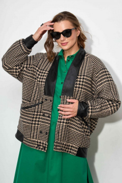 Бежевый демисезонный кардиган из пальтовой ткани и эко- кожи SOVA 11187 бежевый - фото 2