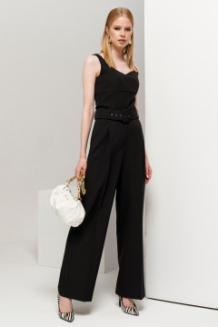 Черные прямые брюки клеш с высокой посадкой из эластичной ткани Панда 106960w черный - фото 1