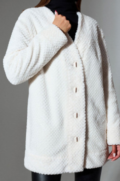 Демисезонный женский кардиган из плюша DILIA 0639 кремовый - фото 3