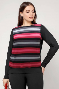 Демисезонный свободный джемпер с нагрудными вытачками и поясом La rouge 3230 черно-красный-(полоска) - фото 1