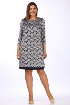 Платье двойное с круглым вырезом и фестонами по низу Lady Style Classic 1493/12 темно-синий_серый - фото 1