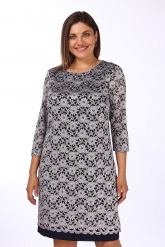 Платье двойное с круглым вырезом и фестонами по низу Lady Style Classic 1493/12 темно-синий_серый - фото 3