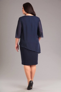 Платье и туника нарядный стиль из текстиля и шифона Liona Style 514 темно-синий - фото 3