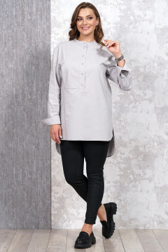 Блуза серая оверсайз из хлопка и текстиля для демисезонных образов Медея и К 2162 светло-серый - фото 5
