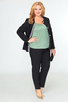 Деловой комплект 3 предмета из текстиля с блузой Swallow 603 черный/олива - фото 5