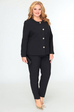 Деловой комплект 3 предмета из текстиля с блузой Swallow 603 черный/олива - фото 2