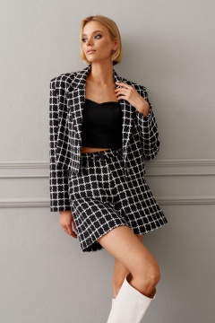 Черный укороченный жакет из фактурной ткани демисезон ANNETE A5079 - фото 1