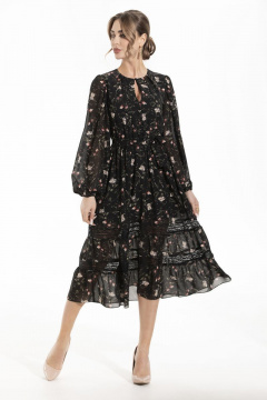 Платье демисезонное с кружевом и воланами без воротника Golden Valley 4857 черный - фото 2