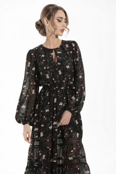 Платье демисезонное с кружевом и воланами без воротника Golden Valley 4857 черный - фото 5