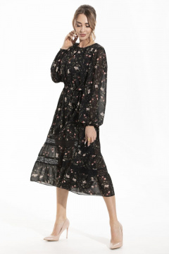 Платье демисезонное с кружевом и воланами без воротника Golden Valley 4857 черный - фото 1