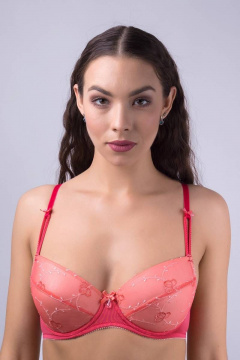 Бюстгальтер красный пуш-ап из эластичного полотна и кружева Verally 2032-2 коралл - фото 1