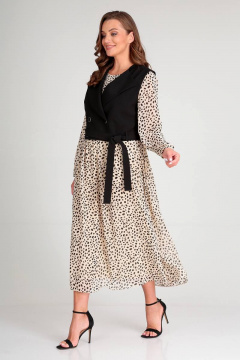 Демисезонный комплект из текстиля с жилетом и платьем Liona Style 813 бежевый - фото 2