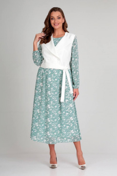 Демисезонный комплект из текстиля с жилетом и платьем Liona Style 813 мята - фото 1