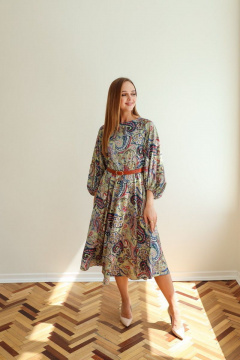 Платье из текстиля на резинке с поясом и рукавами на резинке PUR PUR 995/8 - фото 1