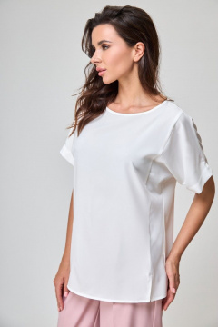 Блуза-топ из текстиля с прямым силуэтом и округлым вырезом Anelli 1082 молочный - фото 2