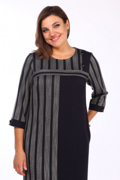 Платье с кокеткой, отделочной тесьмой и разрезами Lady Style Classic 1676 темно-синий_серый - фото 3