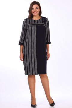 Платье с кокеткой, отделочной тесьмой и разрезами Lady Style Classic 1676 темно-синий_серый - фото 1