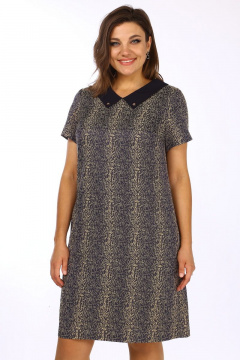 Платье прямого силуэта с воротником рубашечного типа Lady Style Classic 1749/5 синий_беж - фото 3