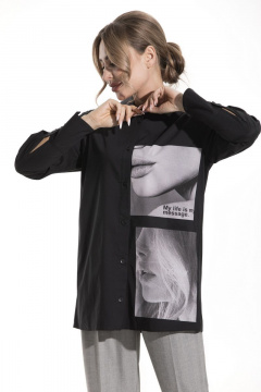 Блуза оверсайз с фигурным низом и печатью Golden Valley 2300 черный - фото 3