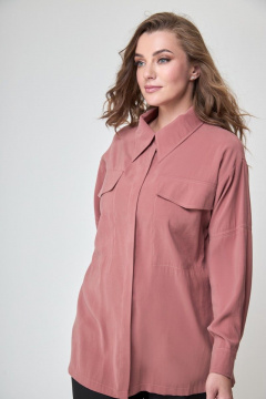 Рубашка короткая асимметричная с прорезными карманами Anelli 874.2 терракот - фото 5