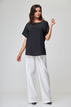 Черная блуза с спущенным плечом и отворотами Anelli 1082 черный - фото 4