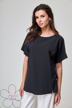 Черная блуза с спущенным плечом и отворотами Anelli 1082 черный - фото 5