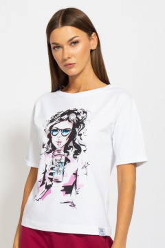 Футболка из хлопка с удлинённым рукавом и принтом Kivviwear 4026.80 - фото 1