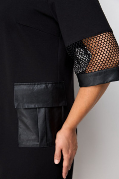 Демисезонное платье из трикотажа с карманами и эко-кожей Solomeya Lux 937 - фото 2