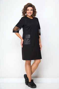 Демисезонное платье из трикотажа с карманами и эко-кожей Solomeya Lux 937 - фото 5