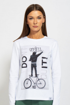 Легкий хлопковый лонгслив с принтом для повседневной носки Kivviwear 4061.11 - фото 2