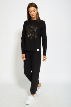 Черный хлопковый лонгслив с классическим кройом Kivviwear 4061.13 - фото 4