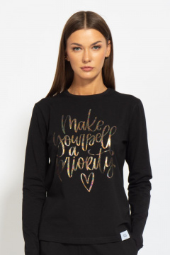 Черный хлопковый лонгслив с классическим кройом Kivviwear 4061.13 - фото 1