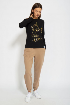 Черный хлопковый лонгслив для ежедневного стиля Kivviwear 4061.14 - фото 5