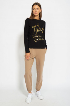 Черный хлопковый лонгслив для ежедневного стиля Kivviwear 4061.14 - фото 4