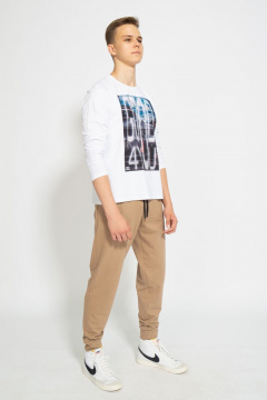 Демисезонный белый лонгслив из хлопка и трикотажа Kivviwear 1009.05 - фото 5