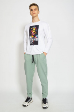 Демисезонный белый лонгслив из хлопка и трикотажа Kivviwear 1009.07 - фото 3