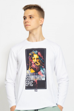 Демисезонный белый лонгслив из хлопка и трикотажа Kivviwear 1009.07 - фото 1