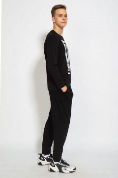 Черный хлопковый трикотажный лонгслив с принтом Kivviwear 1009.11 - фото 5