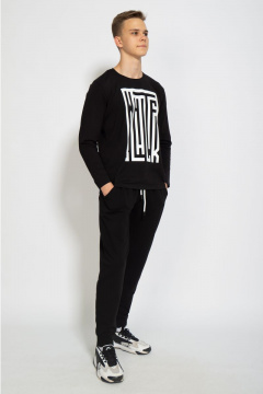 Черный хлопковый трикотажный лонгслив с принтом Kivviwear 1009.11 - фото 3