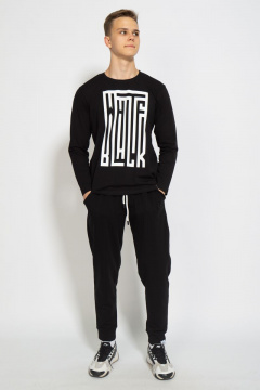 Черный хлопковый трикотажный лонгслив с принтом Kivviwear 1009.11 - фото 2