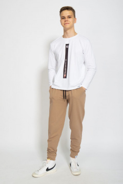 Белый хлопковый трикотажный лонгслив с принтом Kivviwear 1009.12 - фото 4