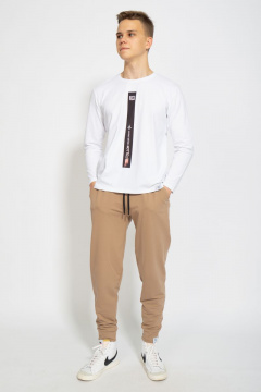 Белый хлопковый трикотажный лонгслив с принтом Kivviwear 1009.12 - фото 2