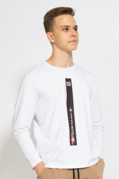 Белый хлопковый трикотажный лонгслив с принтом Kivviwear 1009.12 - фото 1