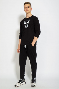 Демисезонный черный лонгслив из хлопка и трикотажа Kivviwear 1009.14 - фото 5